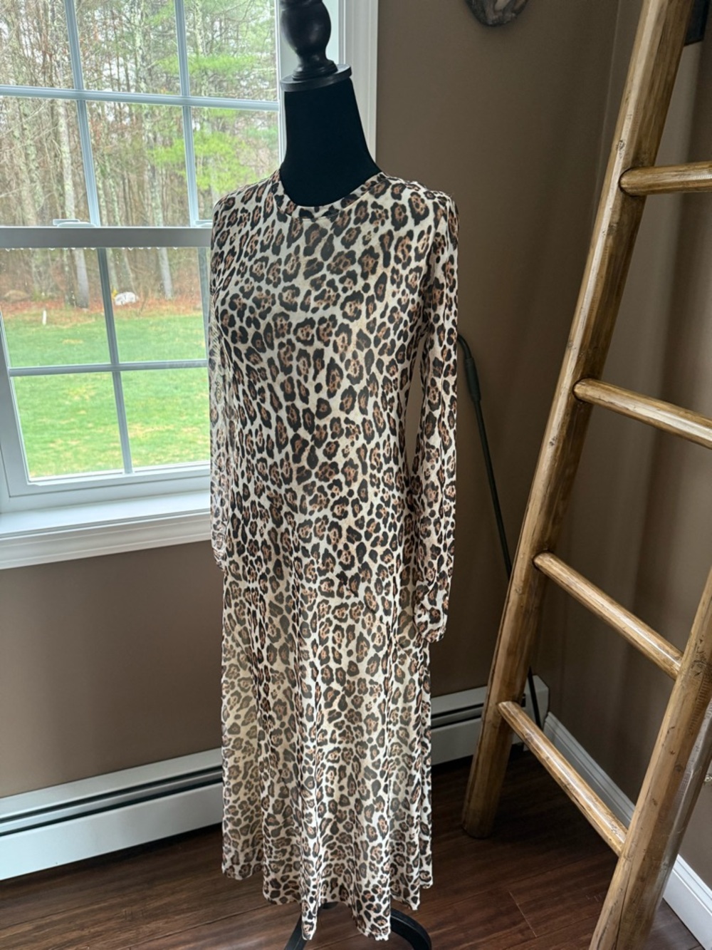 Rachel Zoe Leopard Print Maxi Dress in Cream and Tan